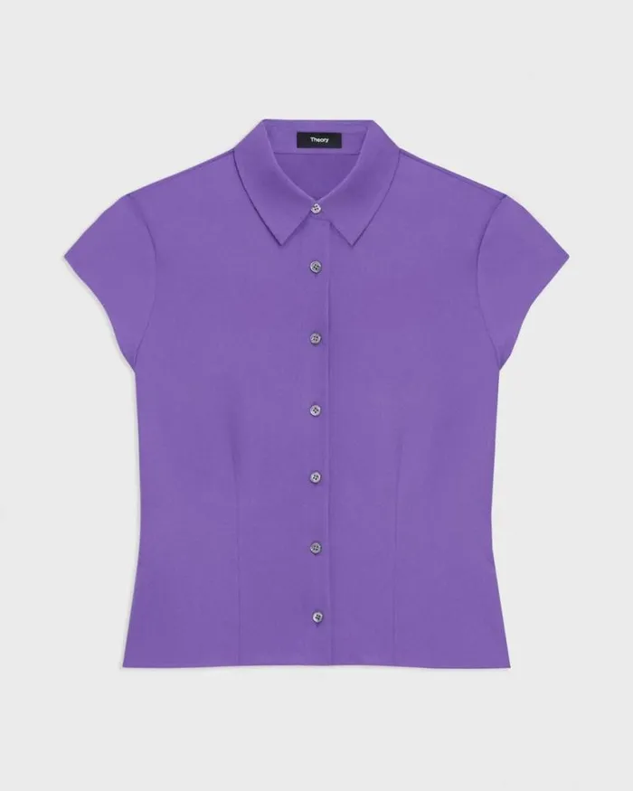 Tops Women Theory Cap Sleeve Shirt In Silk Georgette Bright Peony