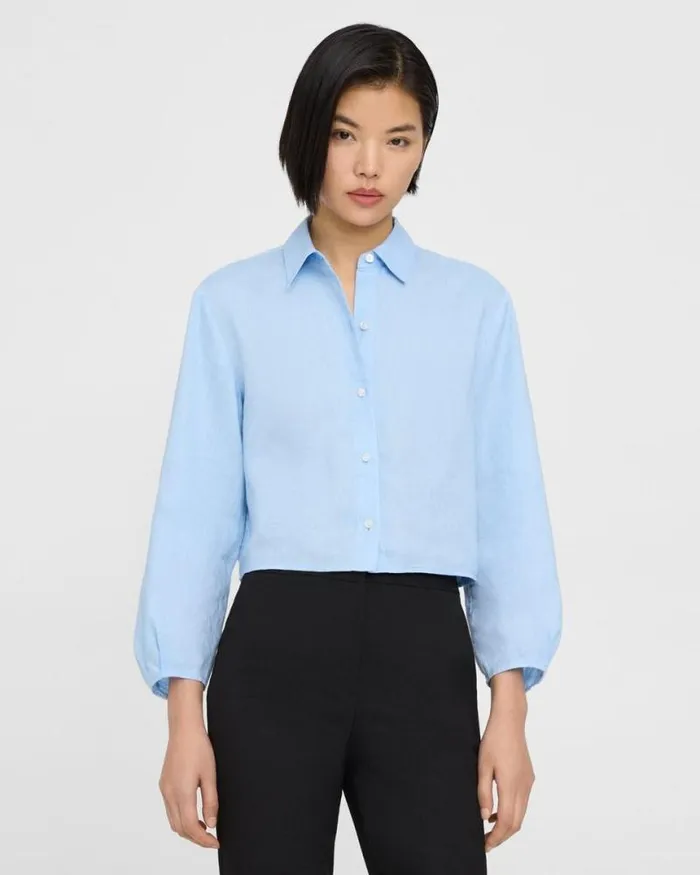 Tops Women Theory Pleated Shirt In Relaxed Linen Dahlia