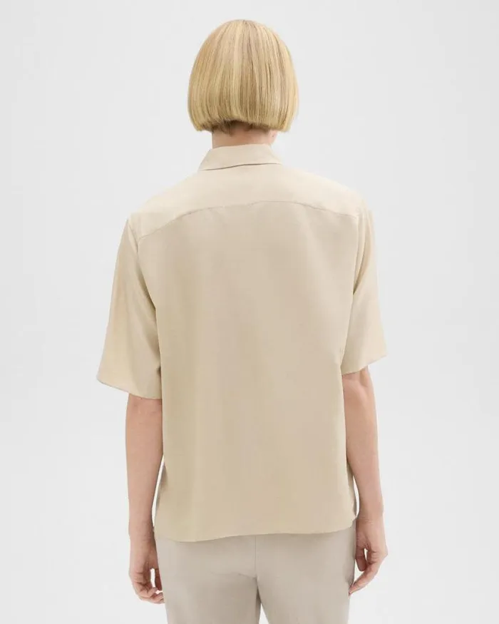 Tops Women Theory ShortSleeve Silk Popover Shirt Champagne