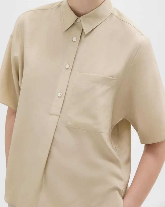 Tops Women Theory ShortSleeve Silk Popover Shirt Champagne
