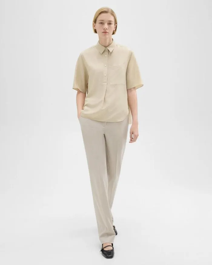 Tops Women Theory ShortSleeve Silk Popover Shirt Champagne