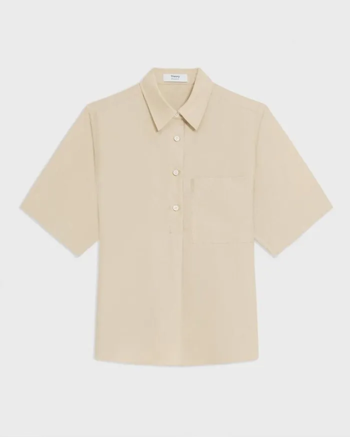 Tops Women Theory ShortSleeve Silk Popover Shirt Champagne