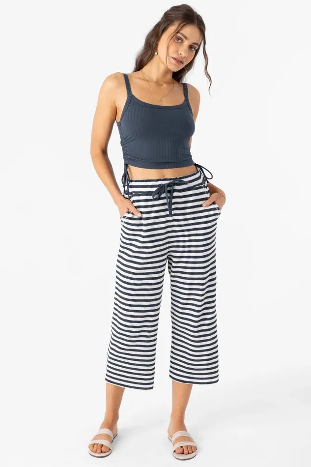 TOUR STRIPE WAFFLE KNIT CROPPED LOUNGE PANTS Slate Women O039NEILL Collections