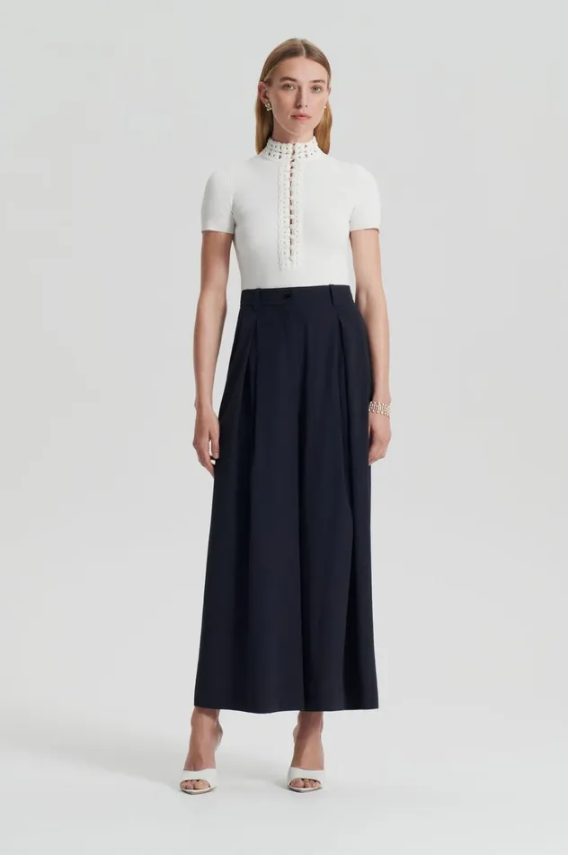 Trousers Women Scanlan Theodore SILK CROP TROUSER Navy