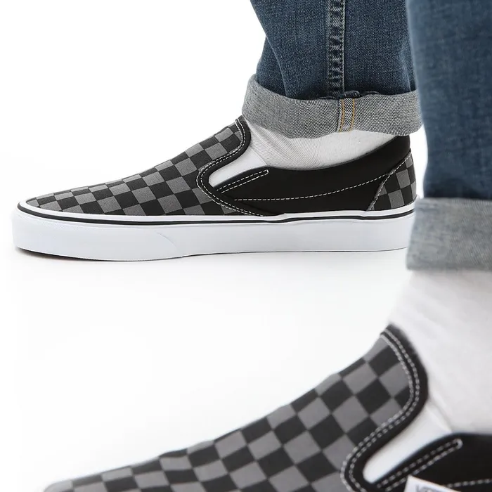 Vans View All Men Checkerboard Classic SlipOn Shoes Black Grey