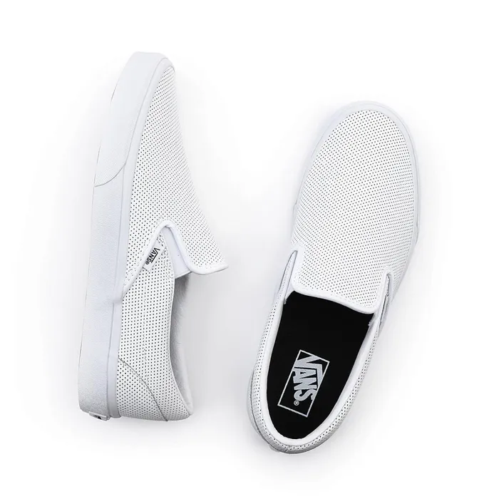 Vans View All Men Perf Leather Classic SlipOn Shoes White