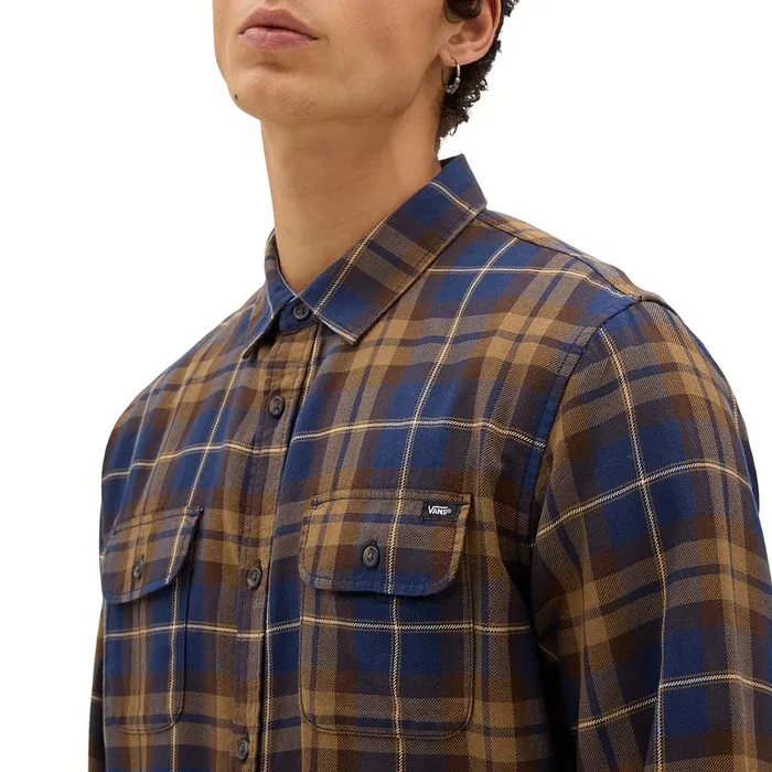 Vans View All Men Sycamore Long Sleeve Flannel Shirt Blue Brown