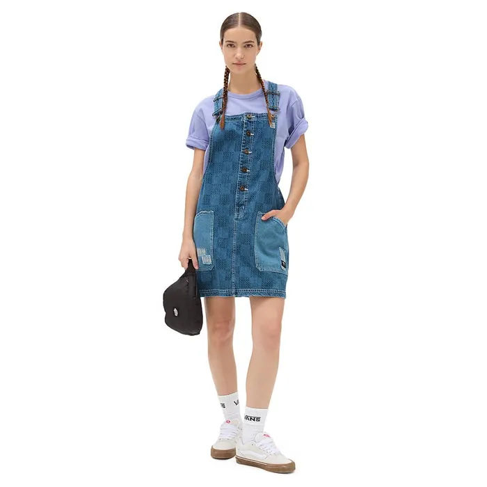 Vans View All Women Mended Check Denim Pinafore Dress Blue