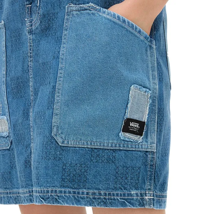 Vans View All Women Mended Check Denim Pinafore Dress Blue