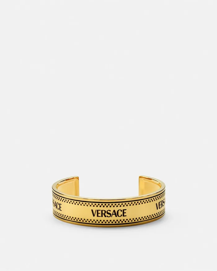 Versace 90s Vintage Logo Cuff Bracelet Blackgold WomenMen Bracelets