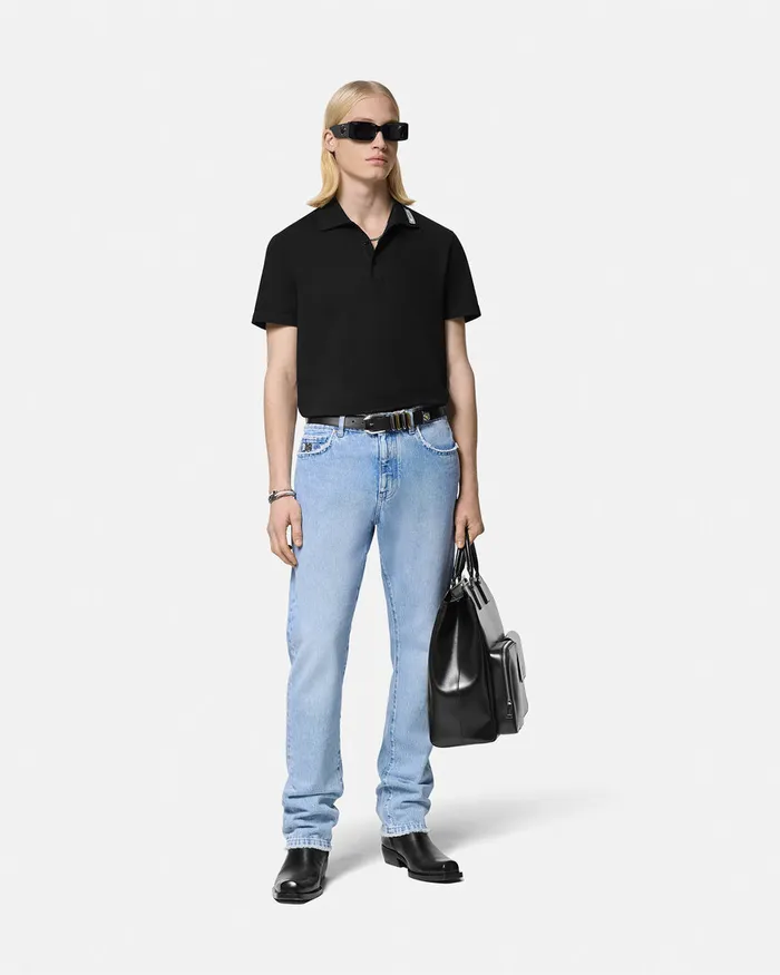 Versace 90s Vintage Logo Polo Shirt Black Men TShirts and Polos