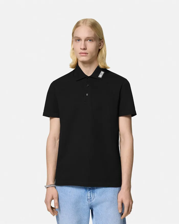 Versace 90s Vintage Logo Polo Shirt Black Men TShirts and Polos