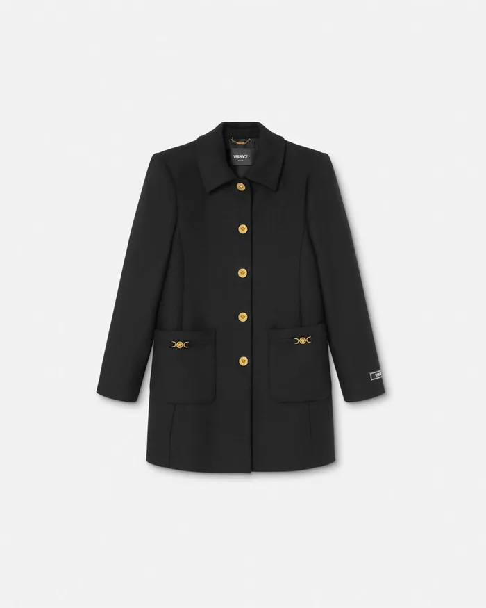 Versace ALine FeltedWool Coat Black Women Outerwear and Coats