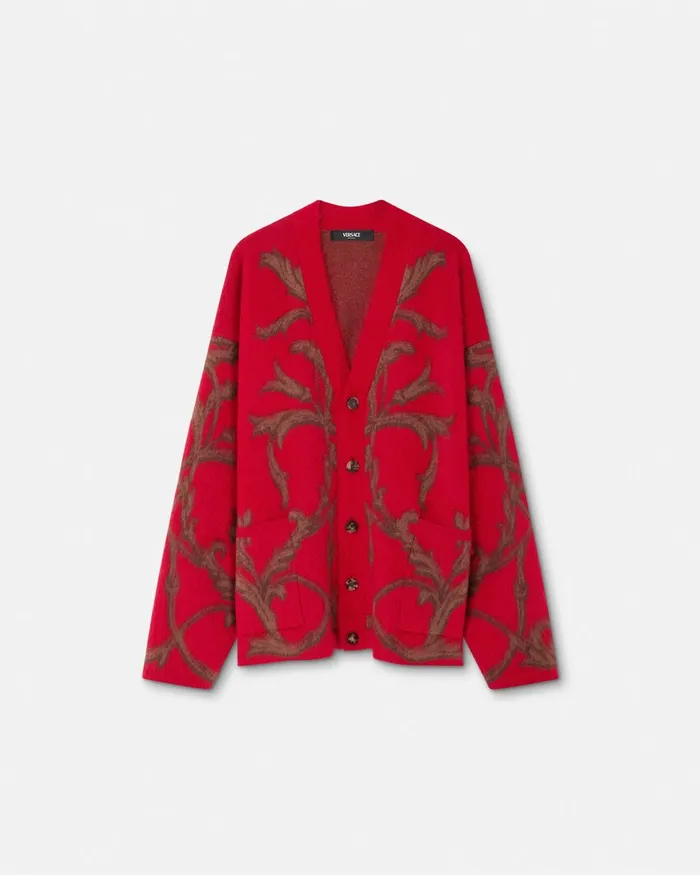 Versace Acanthus Leaves MohairBlend Cardigan Red Men Knitwear