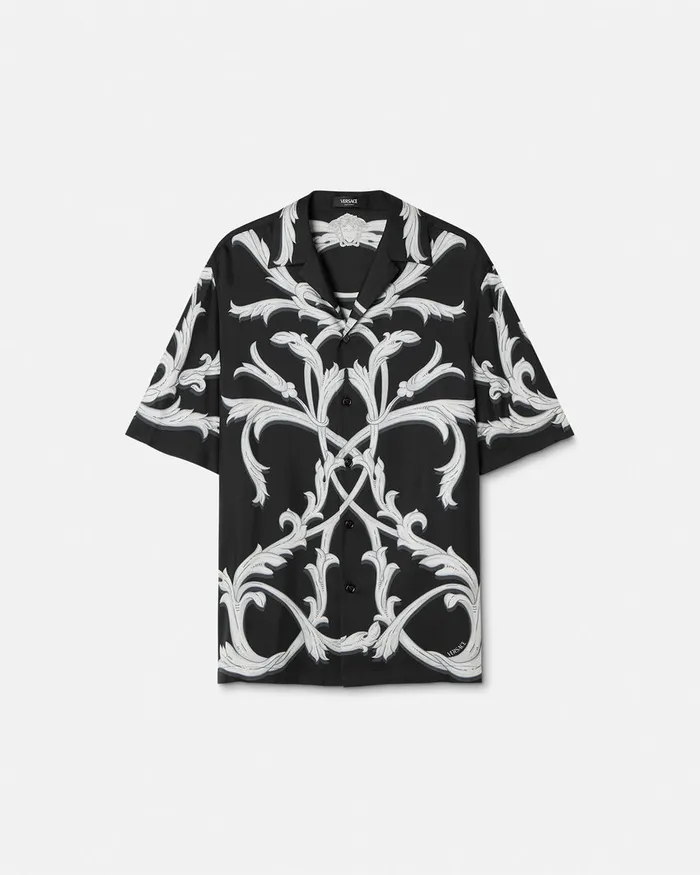 Versace Acanthus Leaves Silk Shirt Black Men Shirts
