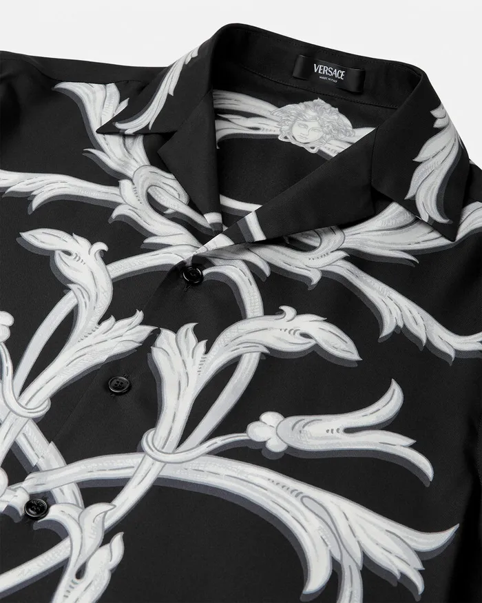 Versace Acanthus Leaves Silk Shirt Black Men Shirts
