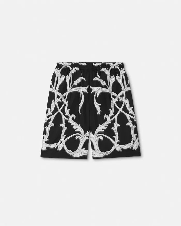 Versace Acanthus Leaves Silk Shorts Black Men Pants and Shorts