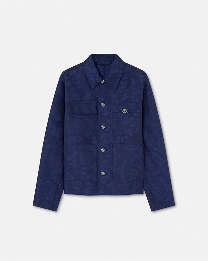 Versace Barocco Jacquard Carpenter Jacket Blue Men Jackets and Coats