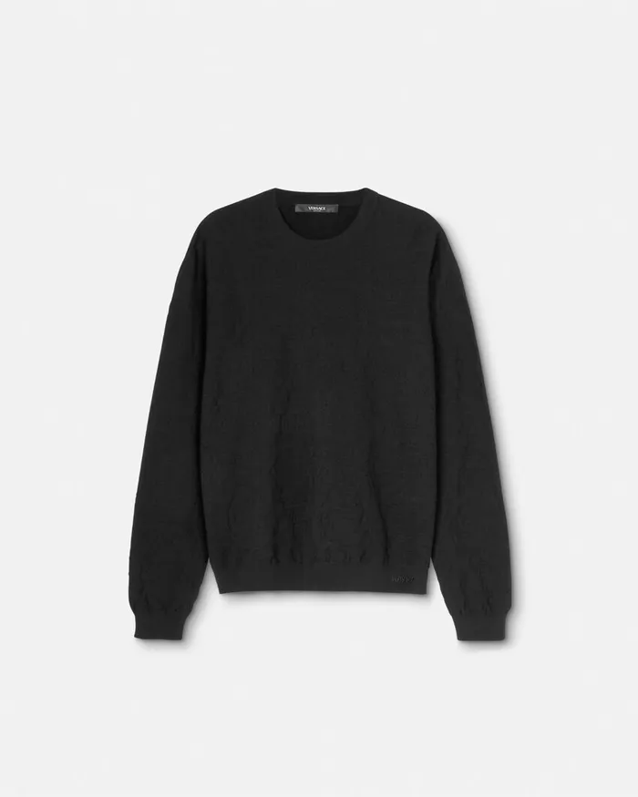 Versace Barocco Jacquard Sweater Black Men Knitwear