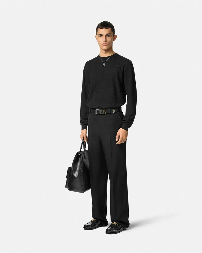 Versace Barocco Jacquard Sweater Black Men Knitwear