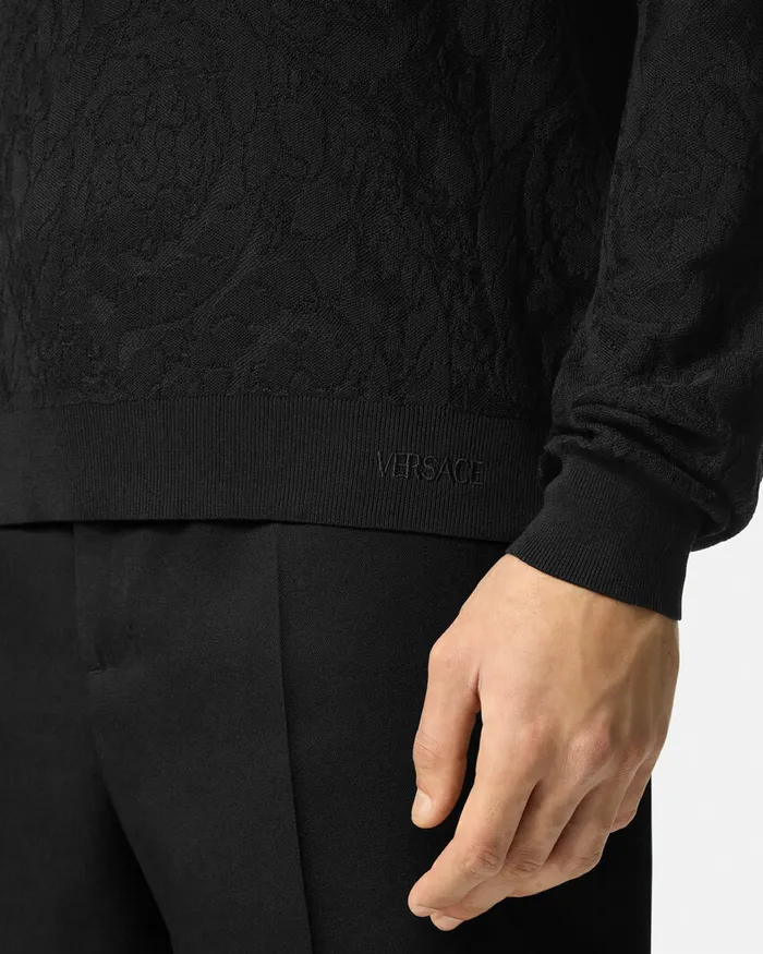 Versace Barocco Jacquard Sweater Black Men Knitwear