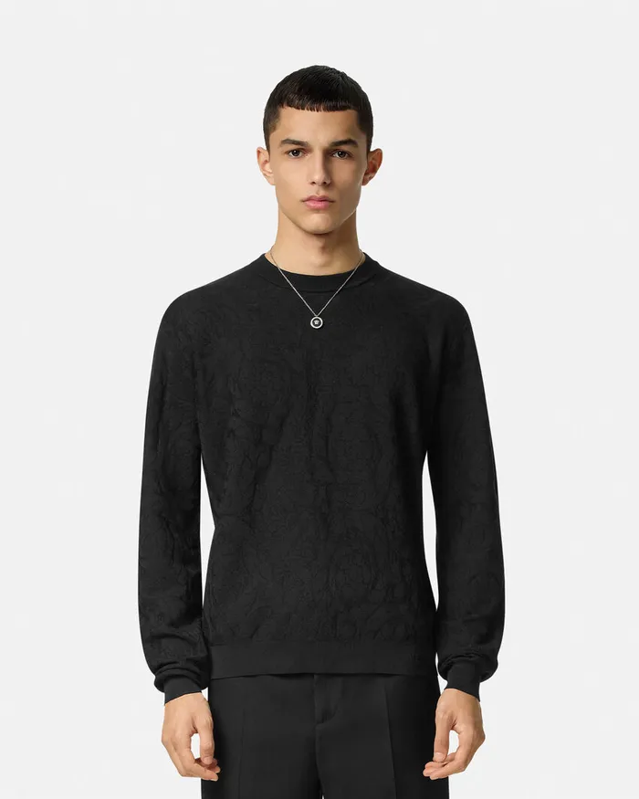 Versace Barocco Jacquard Sweater Black Men Knitwear