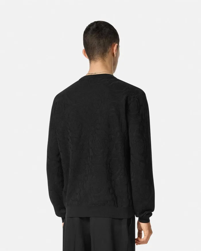 Versace Barocco Jacquard Sweater Black Men Knitwear
