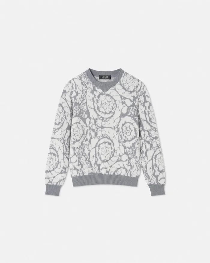 Versace Barocco Jacquard Sweater Gray Kids Knitwear and Sweatshirts