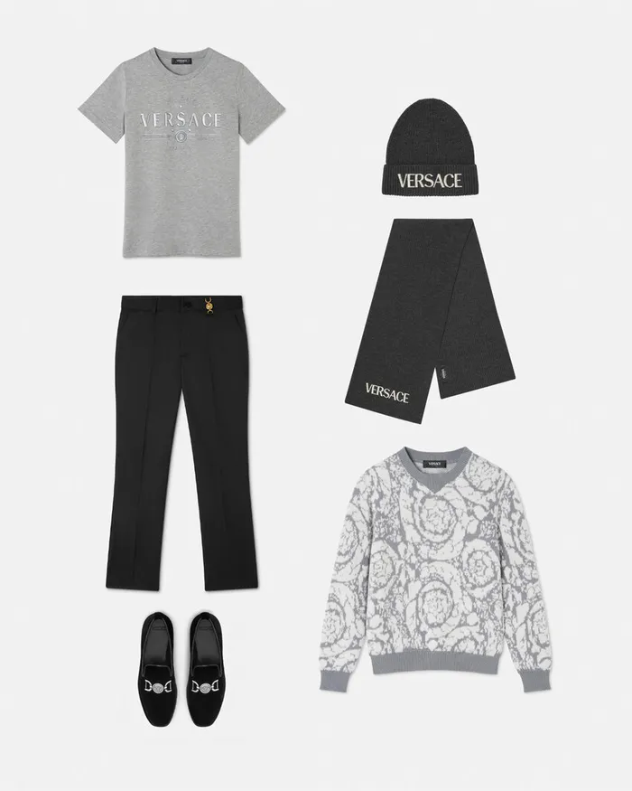 Versace Barocco Jacquard Sweater Gray Kids Knitwear and Sweatshirts