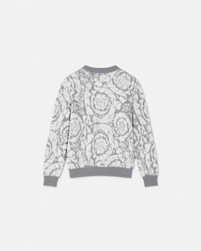 Versace Barocco Jacquard Sweater Gray Kids Knitwear and Sweatshirts