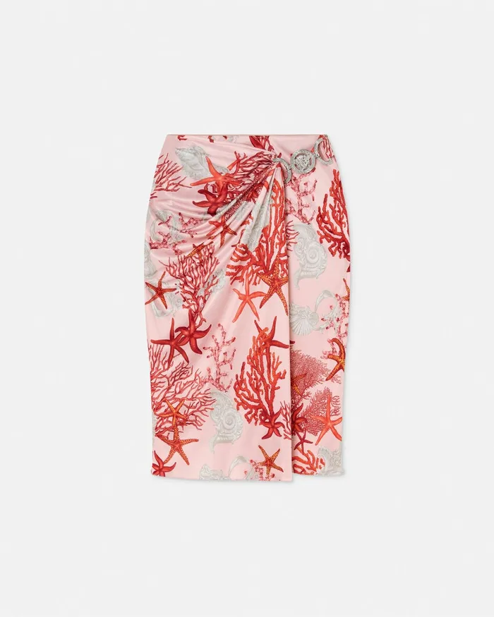Versace Barocco Sea Gathered Midi Skirt Pinkprint Women Skirts