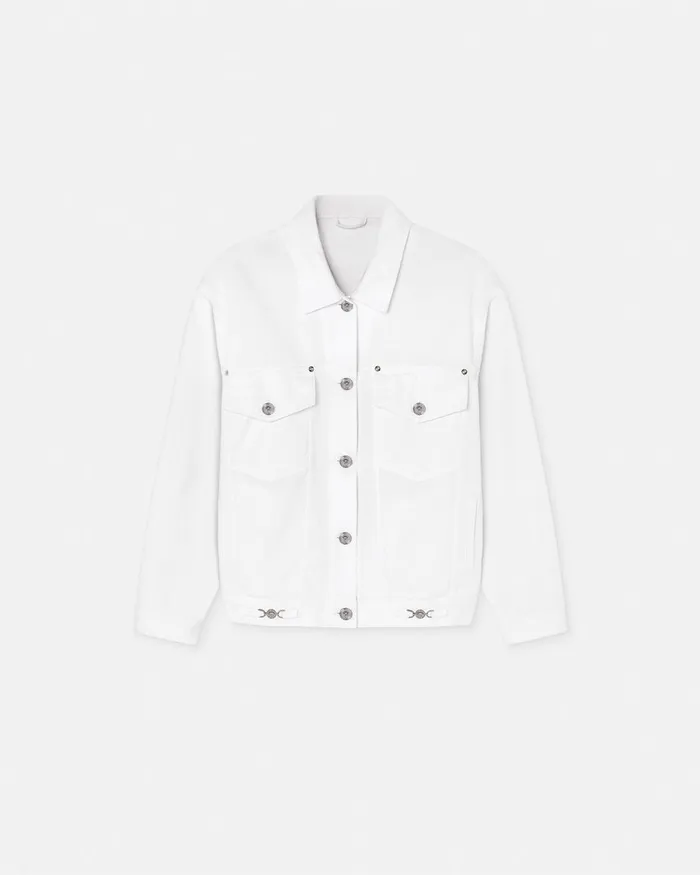 Versace Barocco Sea Oversized Denim Jacket Whiteprint Women Outerwear and Coats