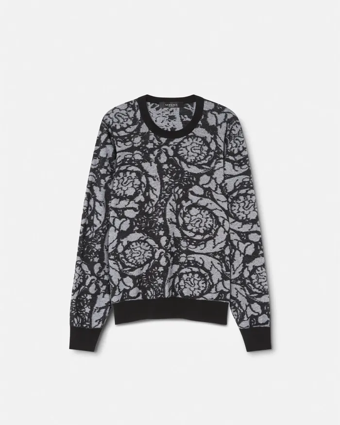 Versace Barocco Silhouette Vanis Sweater Blacksilver Men Knitwear