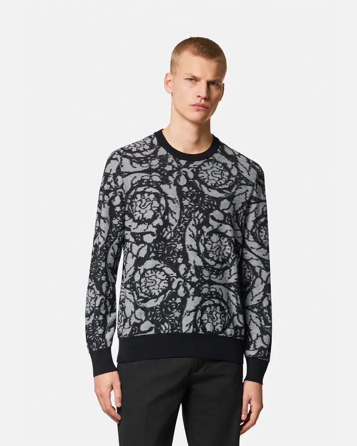 Versace Barocco Silhouette Vanis Sweater Blacksilver Men Knitwear