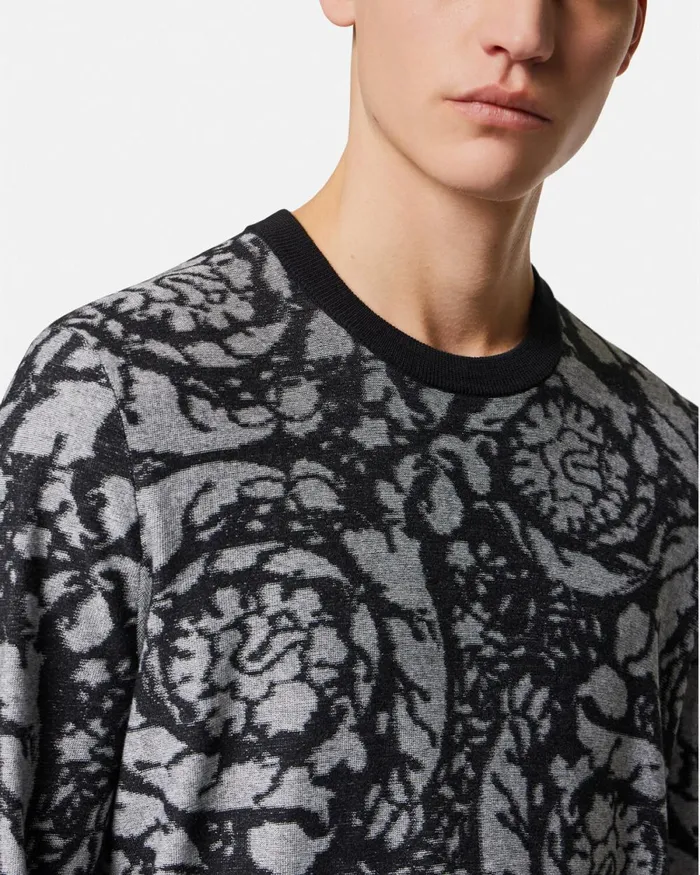 Versace Barocco Silhouette Vanis Sweater Blacksilver Men Knitwear