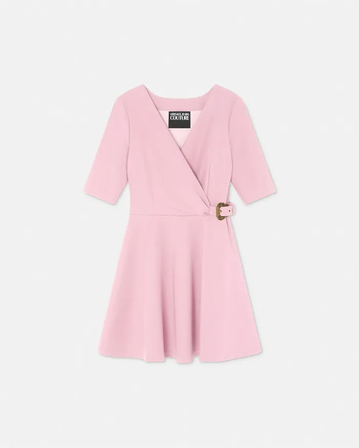 Versace Baroque Buckle Shift Mini Dress Pink Women Jeans Couture