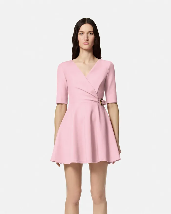 Versace Baroque Buckle Shift Mini Dress Pink Women Jeans Couture