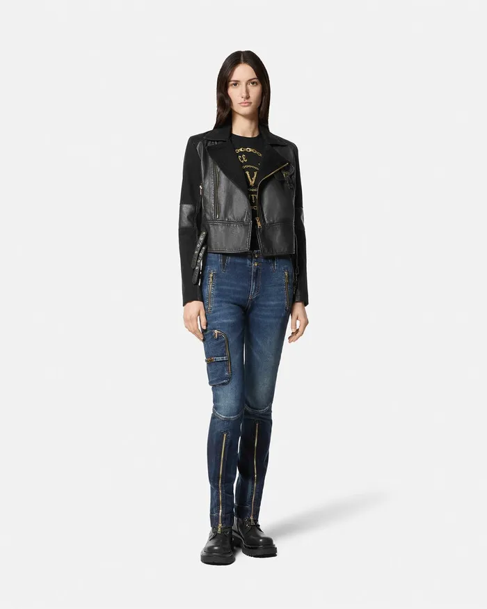 Versace Chain VEmblem TShirt Blackgold Women Jeans Couture