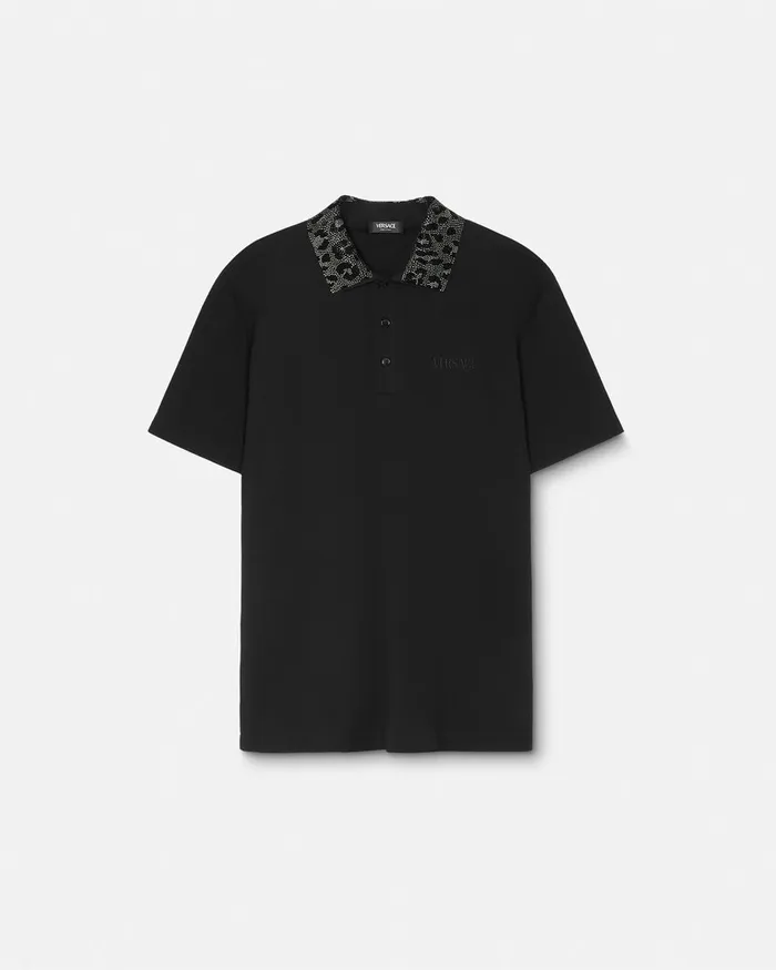 Versace Crystal Leopard Polo Shirt Black Men TShirts and Polos