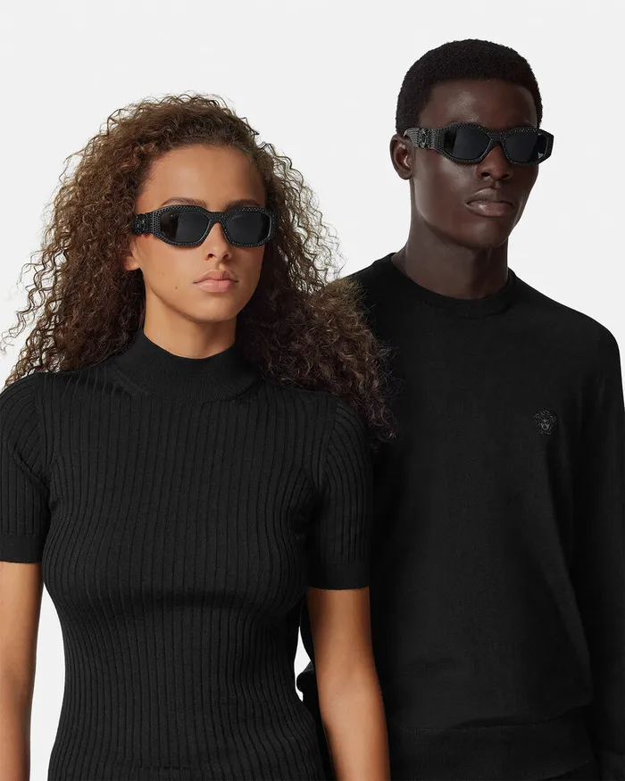 Versace Crystal Medusa Biggie Sunglasses Black WomenMen Sunglasses