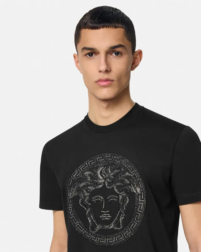 Versace Crystal Medusa TShirt Black Men TShirts and Polos