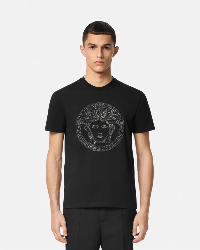 Versace Crystal Medusa TShirt Black Men TShirts and Polos