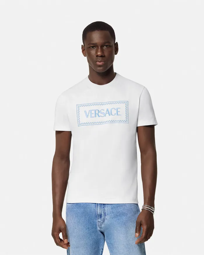 Versace Embroidered 03990s Vintage Logo TShirt White Men TShirts and Polos