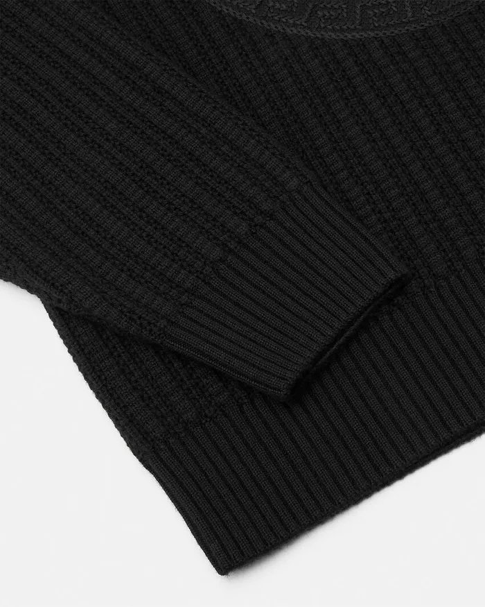 Versace Embroidered Medusa CableKnit Sweater Black Men Knitwear