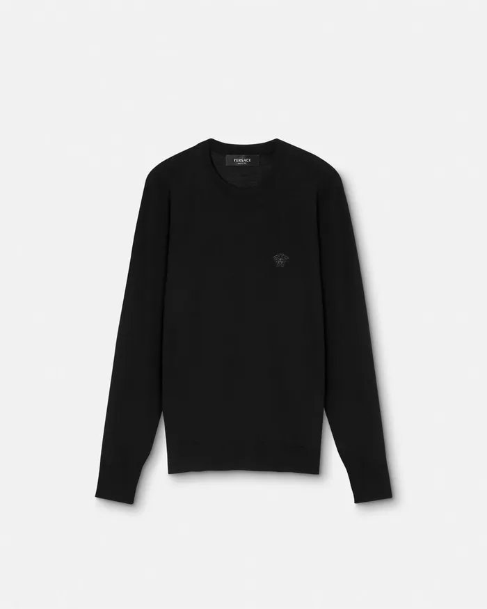 Versace Embroidered WoolBlend Sweater Black Men Knitwear