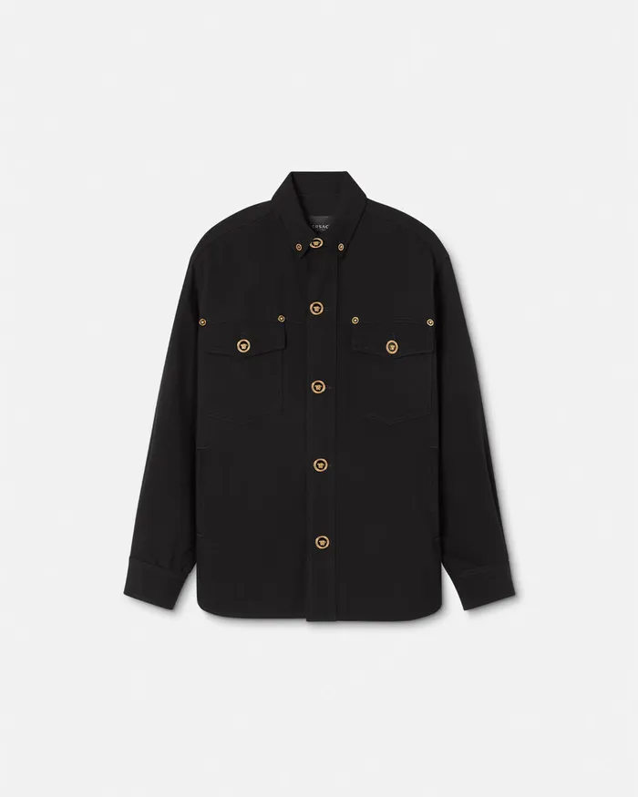 Versace Gabardine Wool Overshirt Black Men Jackets and Coats