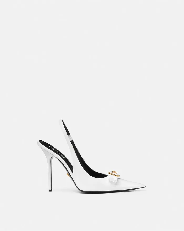Versace Gianni Ribbon Slingback Pumps 110 Mm White Women Pumps and Slingbacks