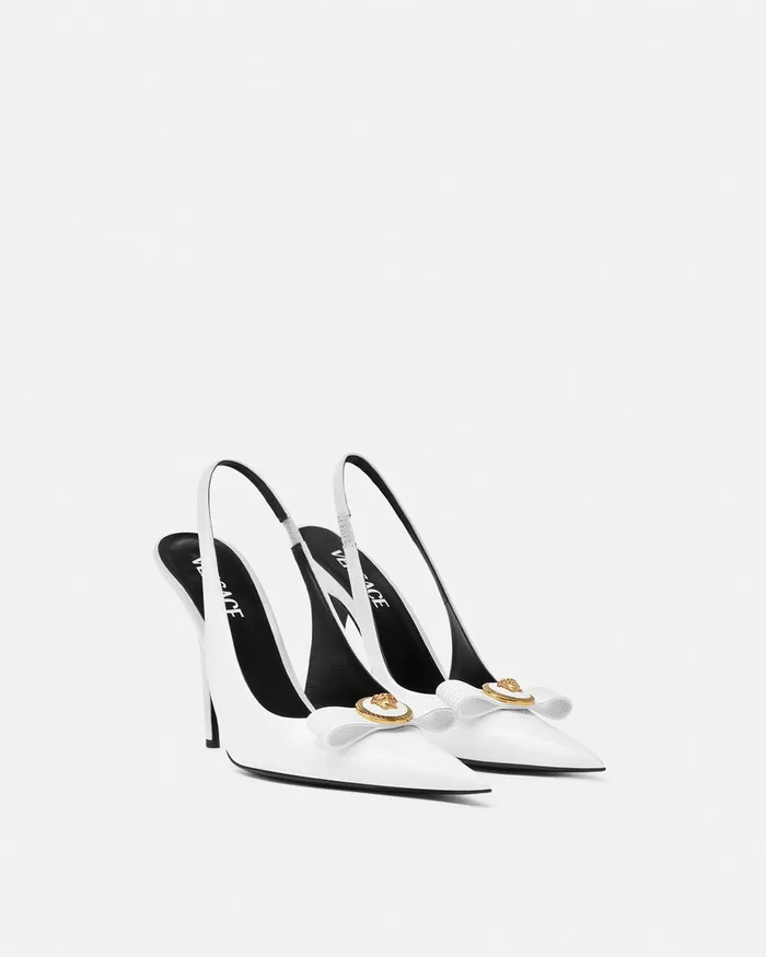 Versace Gianni Ribbon Slingback Pumps 110 Mm White Women Pumps and Slingbacks
