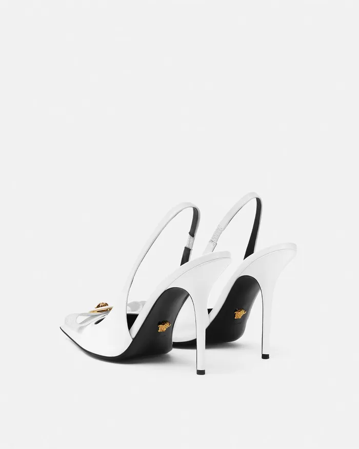 Versace Gianni Ribbon Slingback Pumps 110 Mm White Women Pumps and Slingbacks