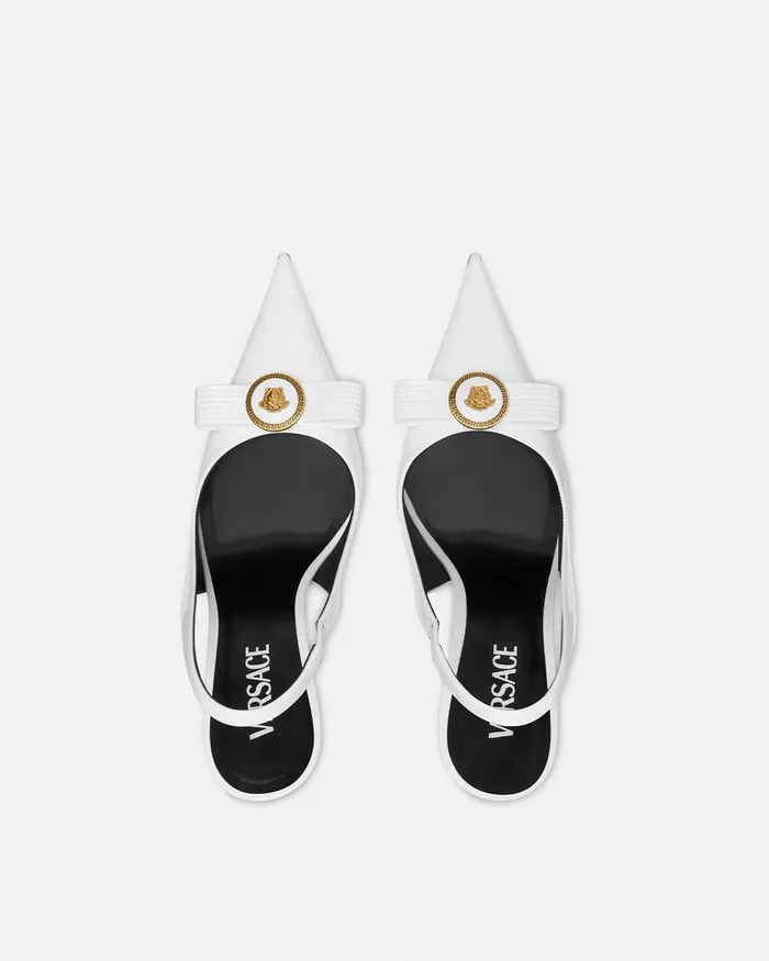 Versace Gianni Ribbon Slingback Pumps 110 Mm White Women Pumps and Slingbacks